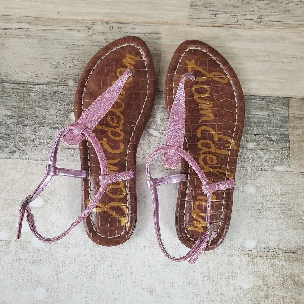 Sam Edelman Gigi Kid Thong Sandal Sz 3 Sparkling Pink Leather Slingback Open Toe